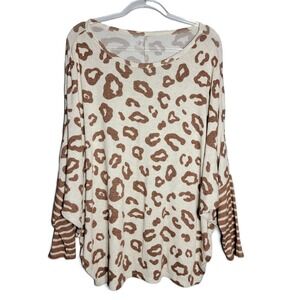Maurices‎ 24/7 Animal Print Dolman Sleeve Top XL Creame Brown Stretch Pullover